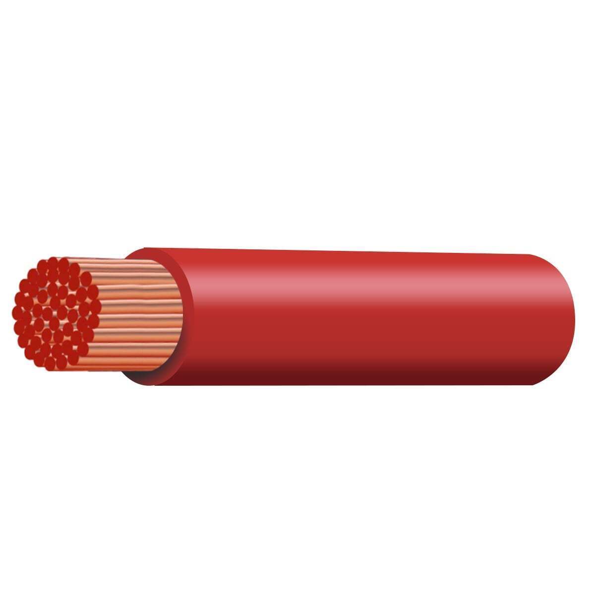 Cutaway view of red 2B&S 32mm² automotive cable showing the multi-stranded copper conductor core