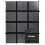 300W folding solar blanket unfolded showing 12 panels and integrated carry bag