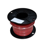 30m roll of red 2B&S single core marine cable wound on a black plastic reel with a white label
