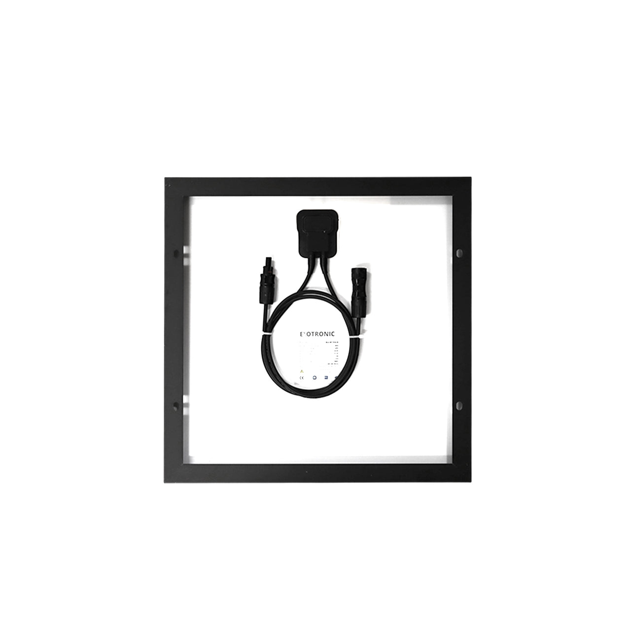 Rear view of 30W solar panel showing junction box and cables