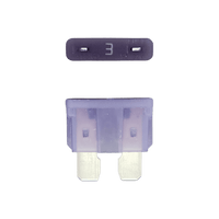 Purple 3A ATO/ATC automotive blade fuse with silver-plated terminals showing top and side profiles