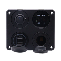 Front view of 4-gang flush mount panel with switch, voltmeter, USB ports and 12V socket