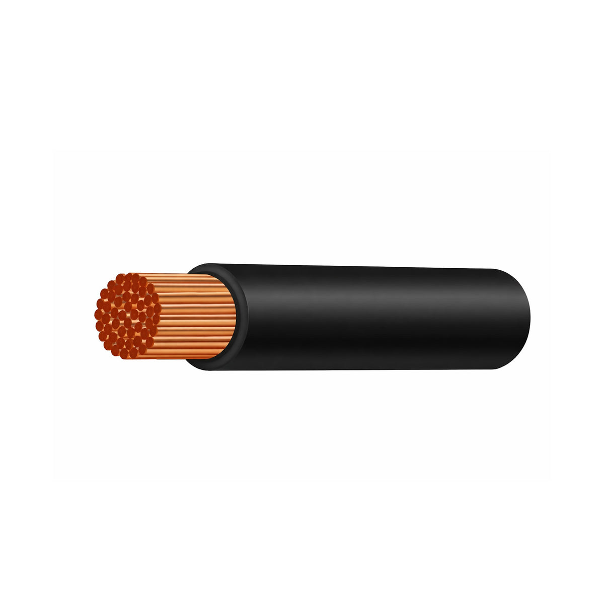 Cross-section of 4B&S cable showing stranded copper core and black insulation