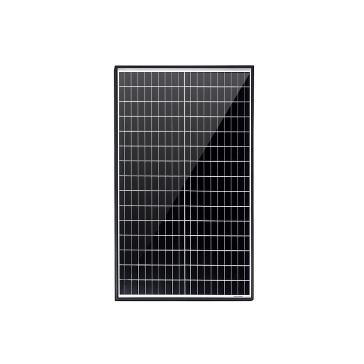 Front view of 50W fixed solar panel with black anodised aluminium frame