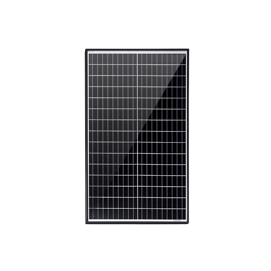 Front view of 50W fixed solar panel with black anodised aluminium frame