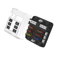 6-way blade fuse holder with removed transparent cover showing pre-printed identification labels