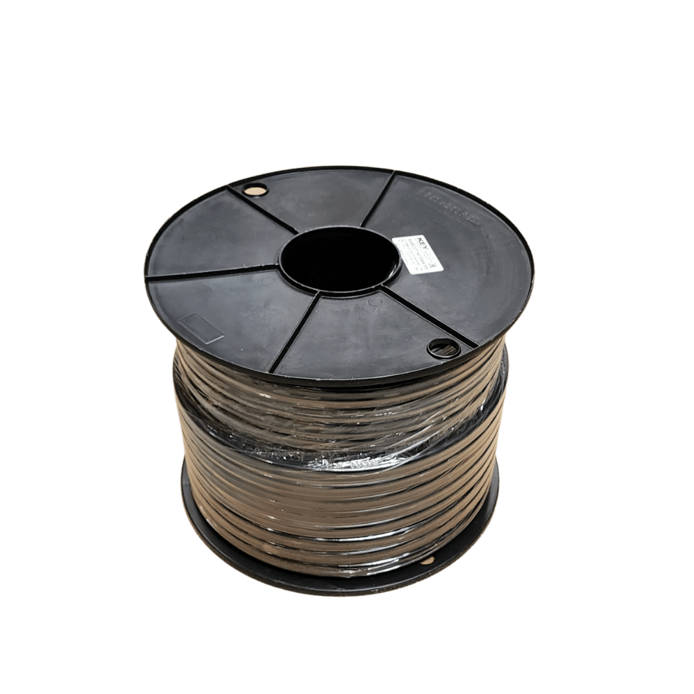 100m roll of 6 B&S twin core automotive cable wound on a black plastic spool