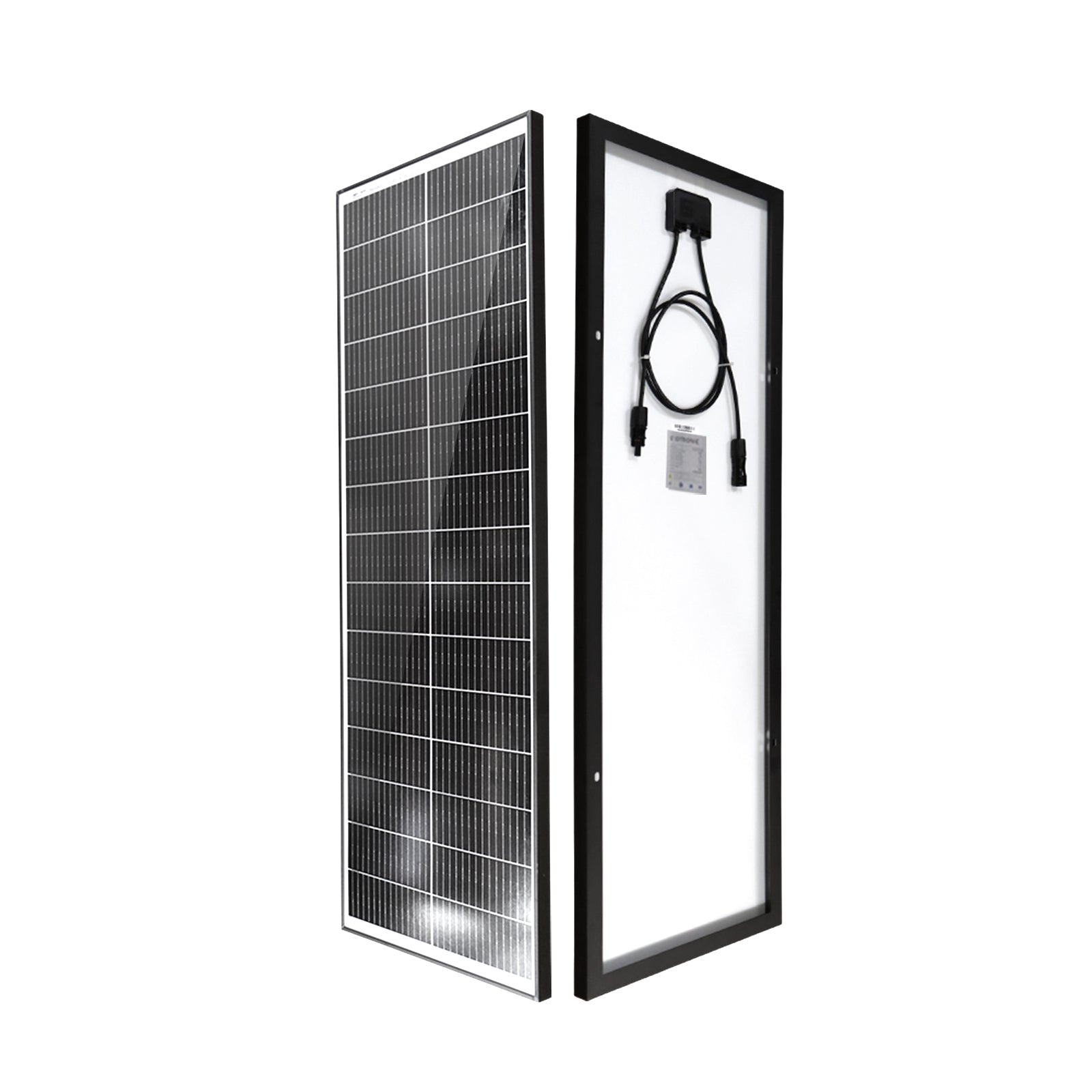 Perspective view showing front and rear of the narrow 80W solar panel