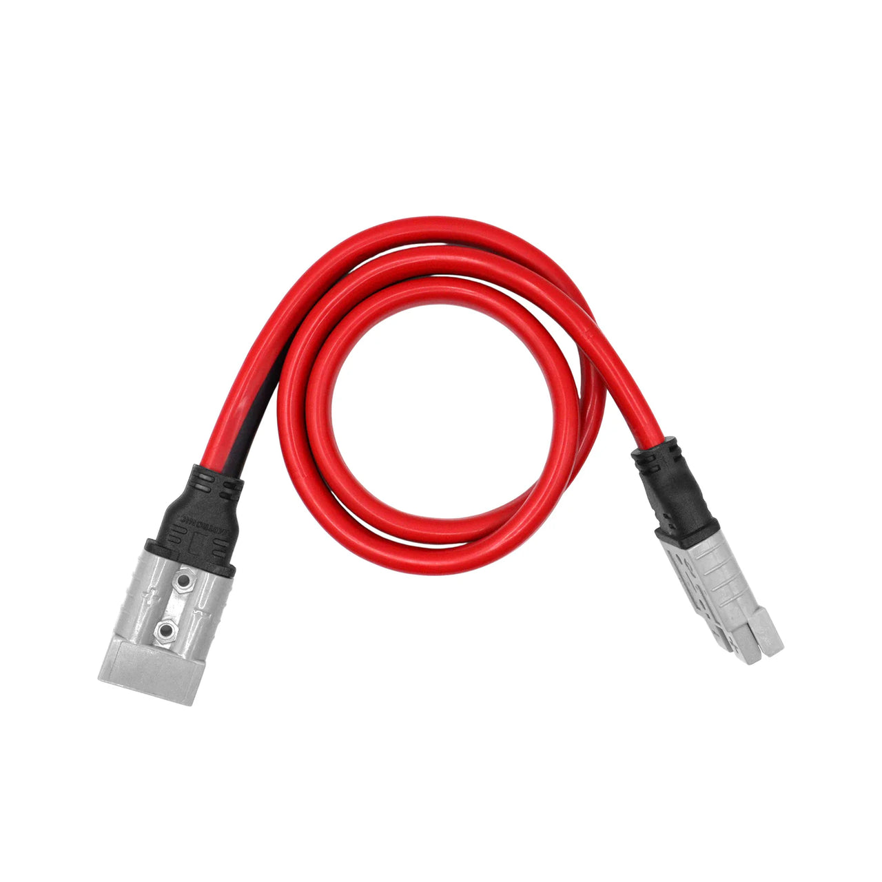 Top-down view of coiled 1m 8AWG Anderson style extension lead with grey connectors