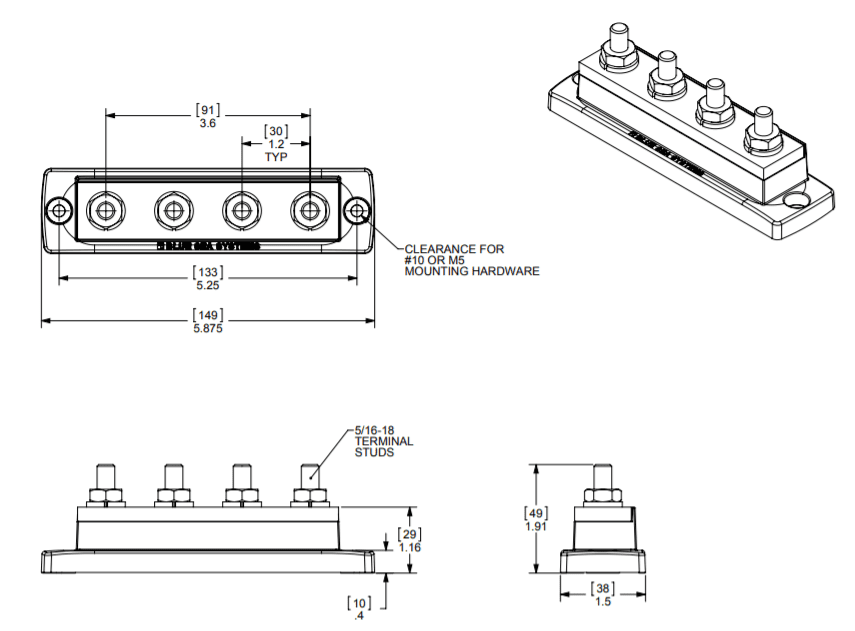 Blue Sea Busbar 250A 4P/Terminals - 5/16 3
