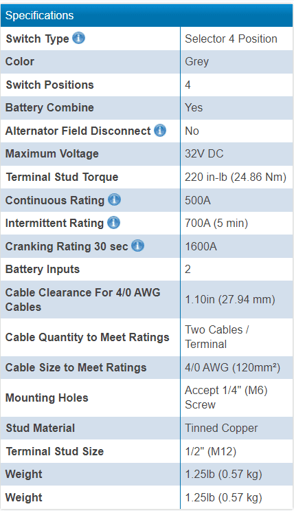Blue Sea HD-Series Heavy Duty Selector Battery Switch 500A 3