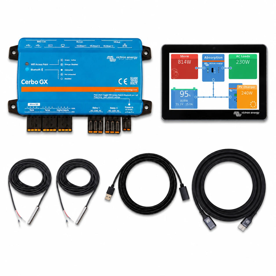 Victron Cerbo GX MK2 & GX Touch 50 System Bundle w/ 5m Extension & Temp Sensors