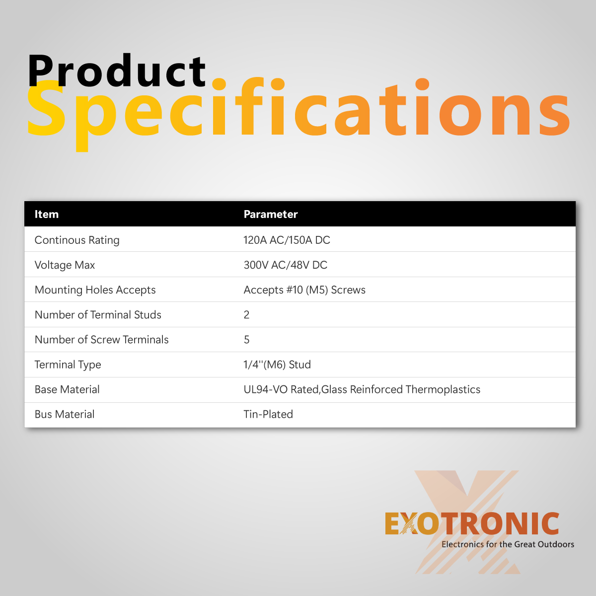 Exotronic 150A Black 2x M6 Stud Busbar with 5 Screws & Cover 4