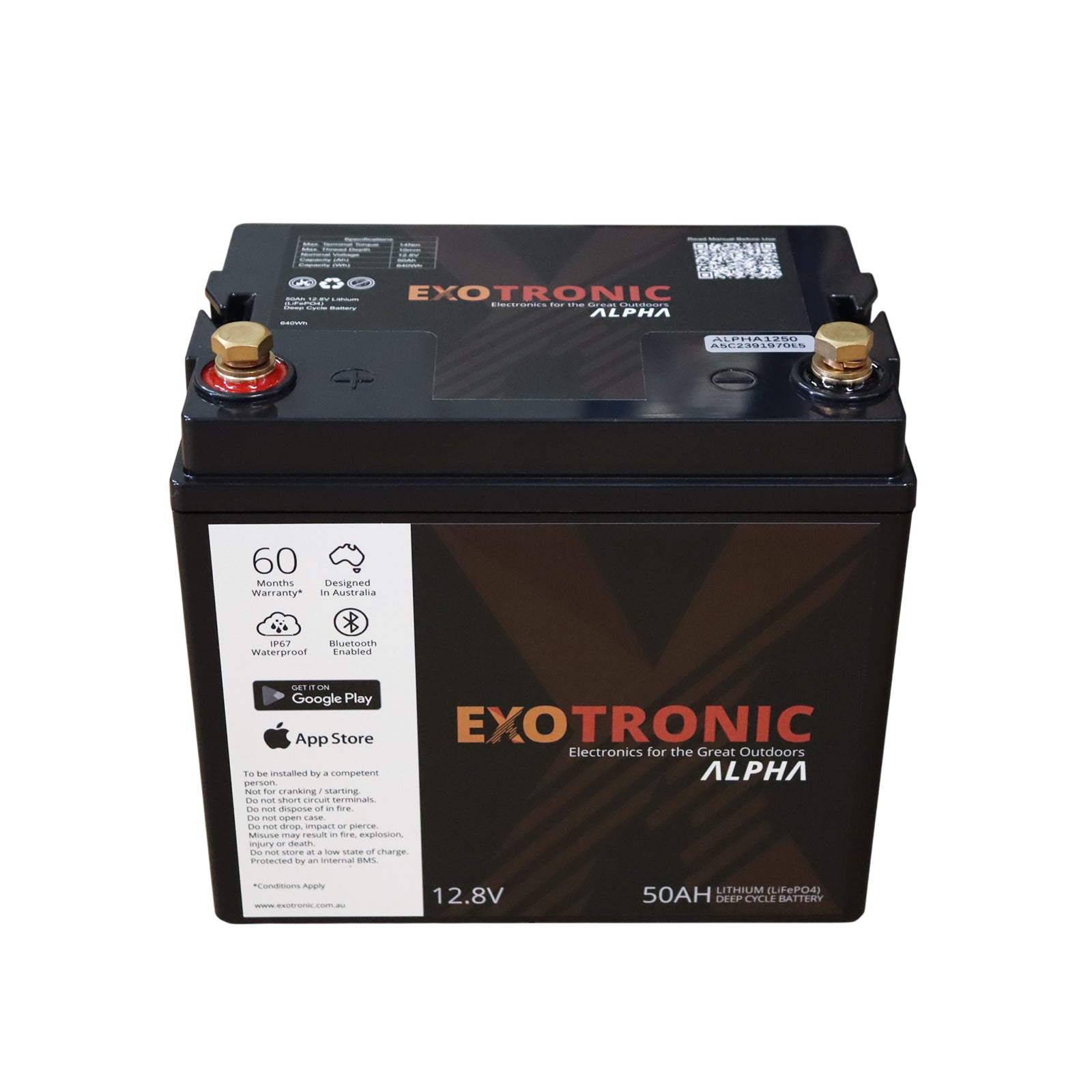 Exotronic 12V 50Ah Alpha IP67 Smart Bluetooth Lithium Battery