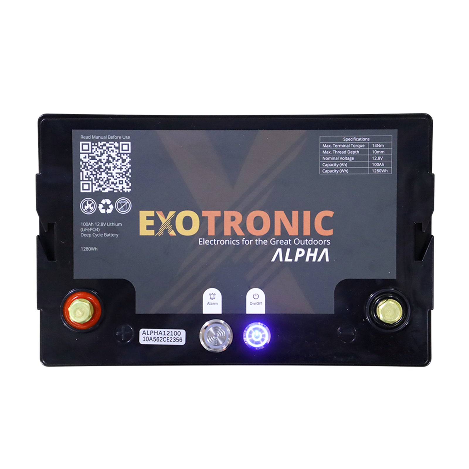 Exotronic 12V 100Ah Alpha IP67 Smart Bluetooth Lithium Battery