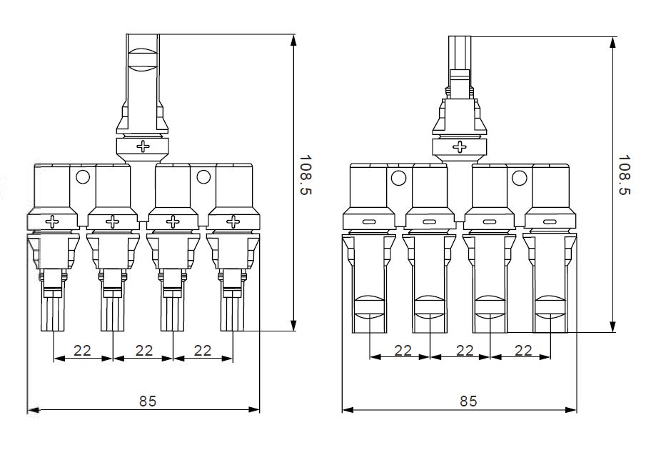 Exotronic 4 to 1 'h' Branch Joiner MC4 Compatible Connector Pair 4