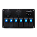 Exotronic 12/24V 6x LED Rocker, Voltmeter, Cigarette Lighter, Dual USB Socket Marine Switch Panel Main Image