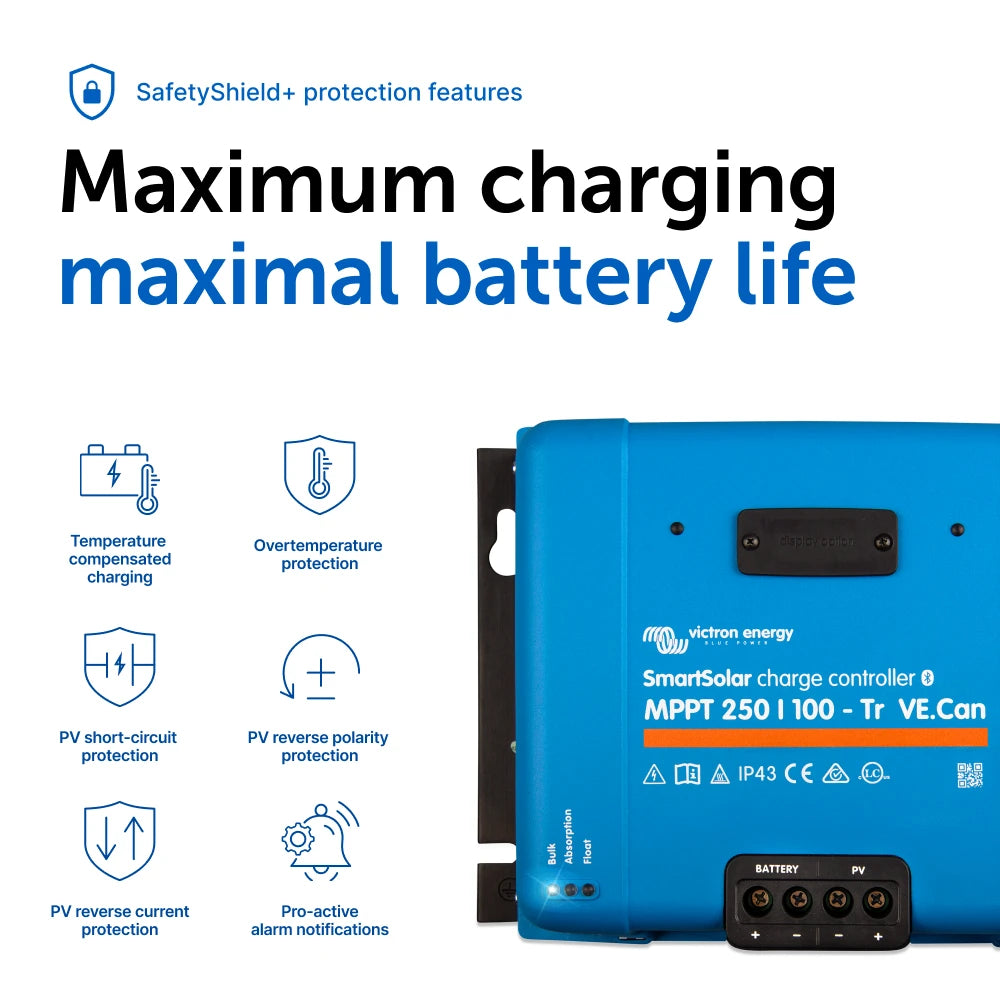 Victron 12/24/48V 100A SmartSolar MPPT 250/100-Tr VE.CAN Bluetooth Solar Charge Controller