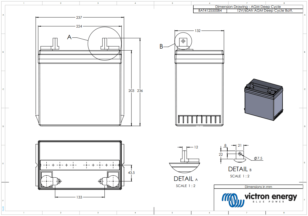 Victron 12V 60Ah AGM Deep Cycle Battery 1