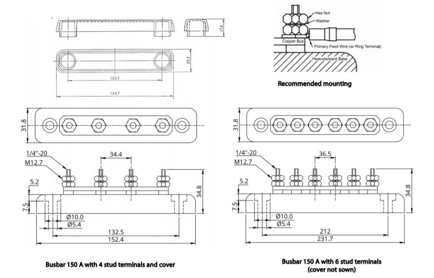 Victron Busbar 150A 4P/Terminals & Cover 7
