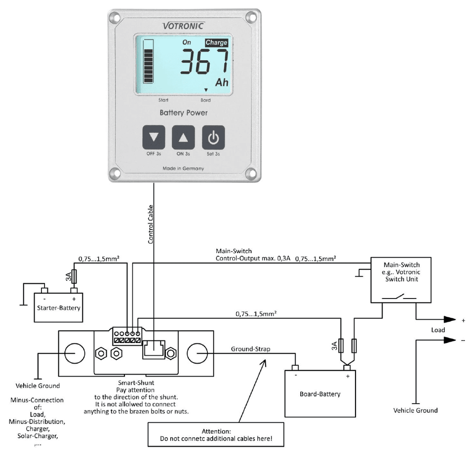 Votronic 100A Battery Monitor with Remote Display - 100S 1
