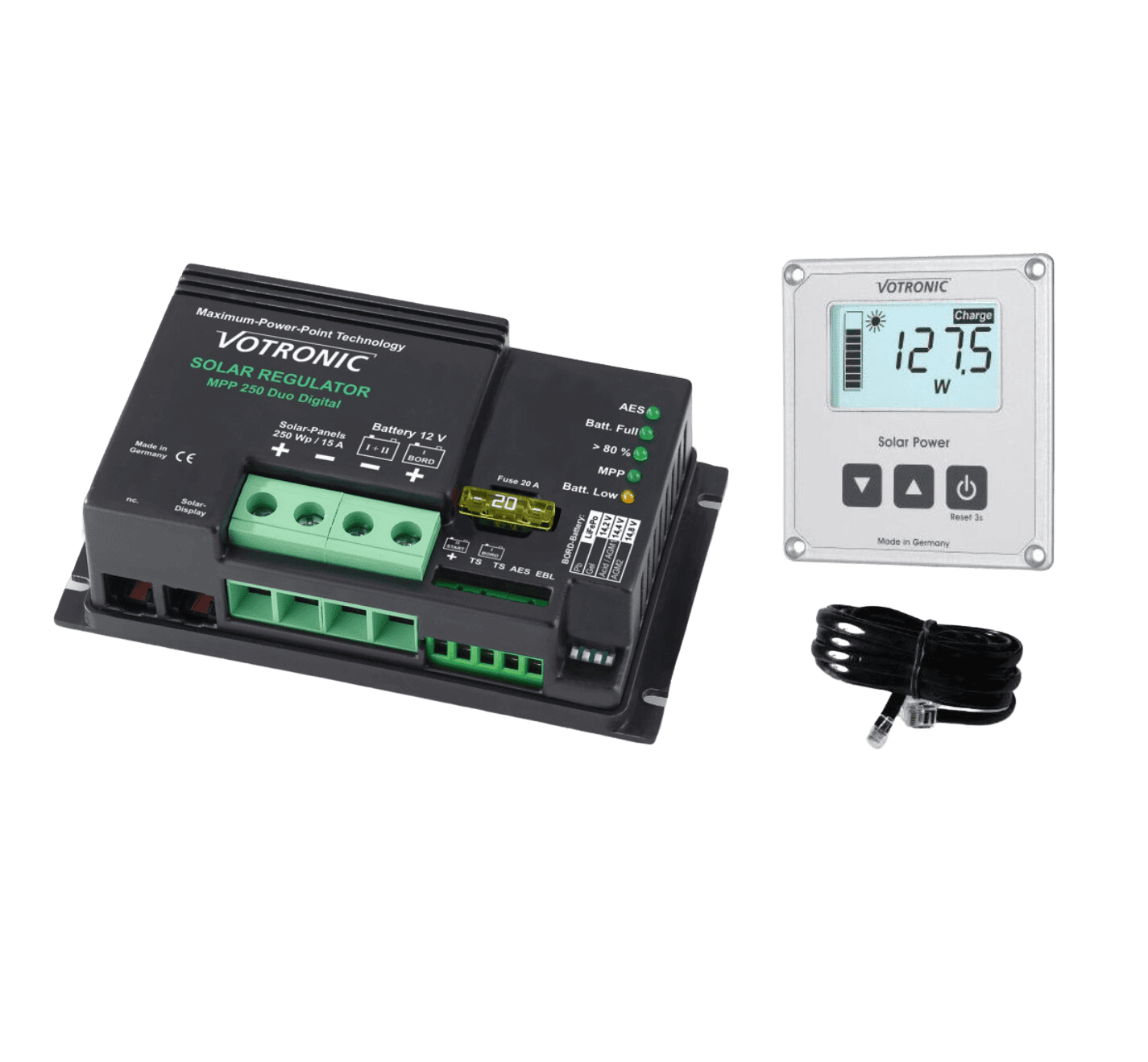 Votronic MPPT 15A Duo (Dual) 250 Solar Charge Controller w/ Remote Display Main Image