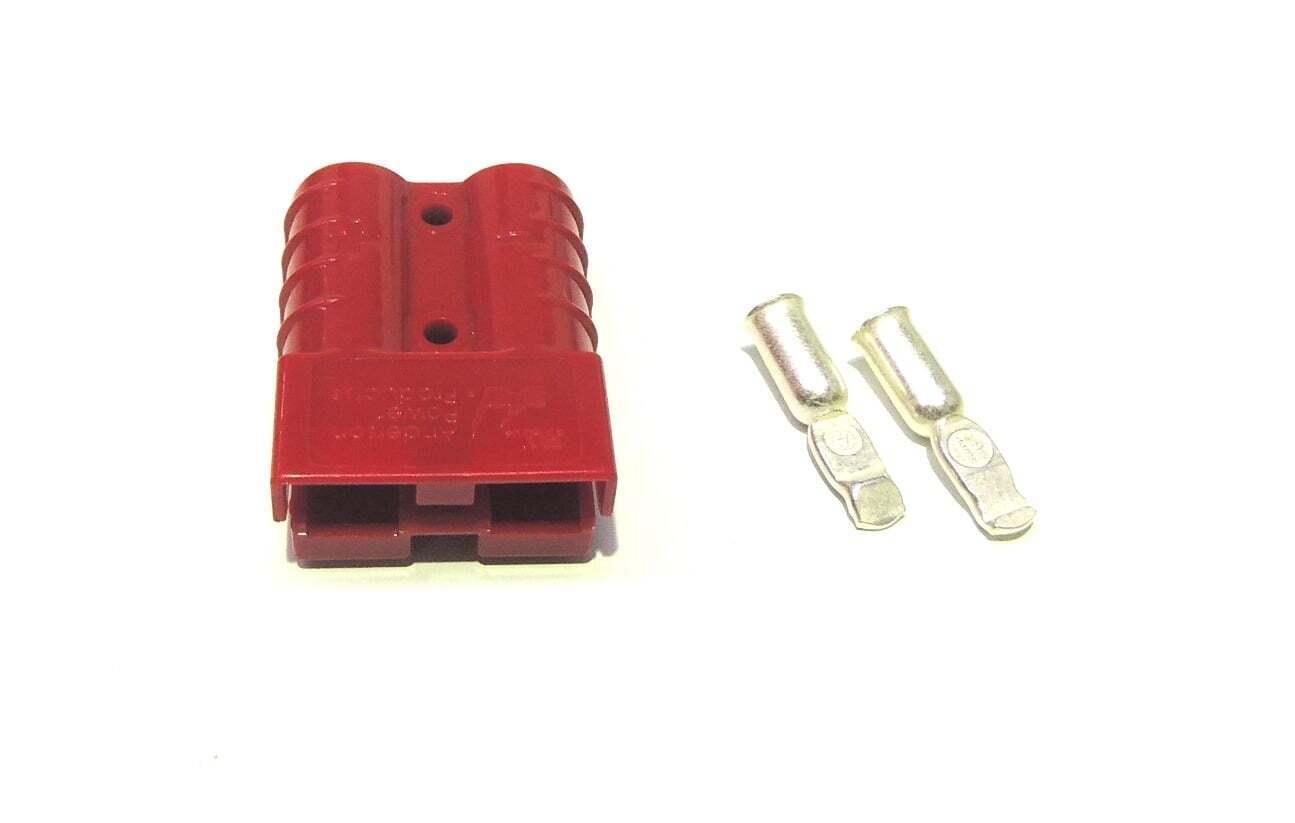 Red Anderson SB50 plug housing with two 6AWG silver contacts