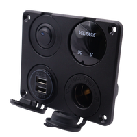 Angled view of 4-gang panel showing flush mount bezel and open dust covers