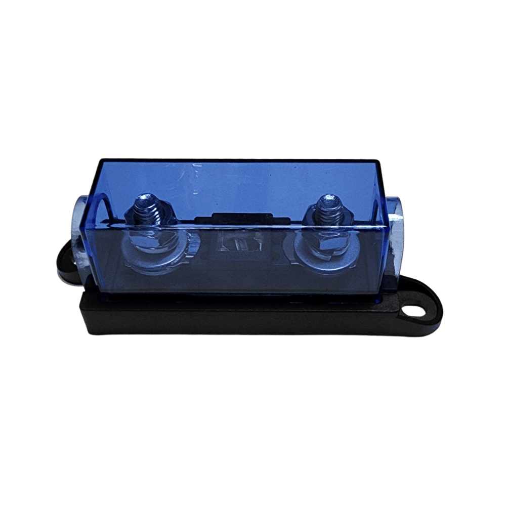 Angled perspective view of the assembled Mega fuse holder unit