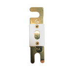 Top-down view of 175A ANL fuse featuring gold-plated terminals and white ceramic housing