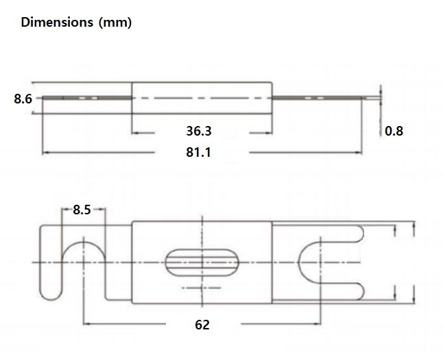 Technical dimensional drawing of ANL fuse specifications in millimetres