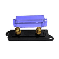 Exploded view of ANL fuse holder showing separate clear cover and base with brass studs