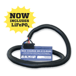 Balmar MC-612-DUAL 12V dual alternator regulator in blue aluminium casing with black wiring harness and LiFePO4 badge