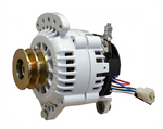 Balmar 60 Series 24V 70A alternator with white powder-coated casing, dual v-belt pulley and 4-inch saddle mount