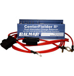 Balmar Centerfielder II dual alternator charge balancer in a blue aluminium casing with red fused wiring harness