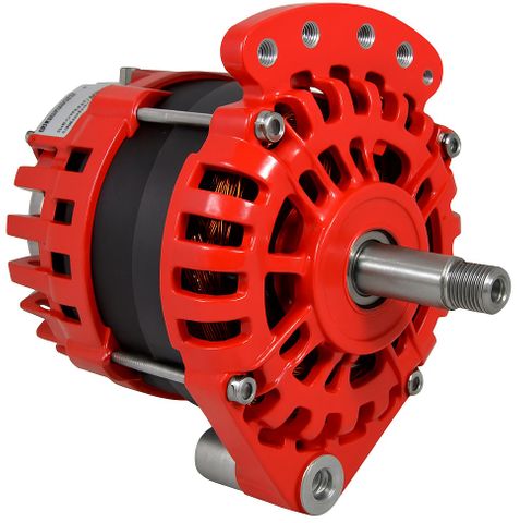 Balmar XT Series 250A 12V red and black alternator with single foot mount and bare threaded shaft without pulley