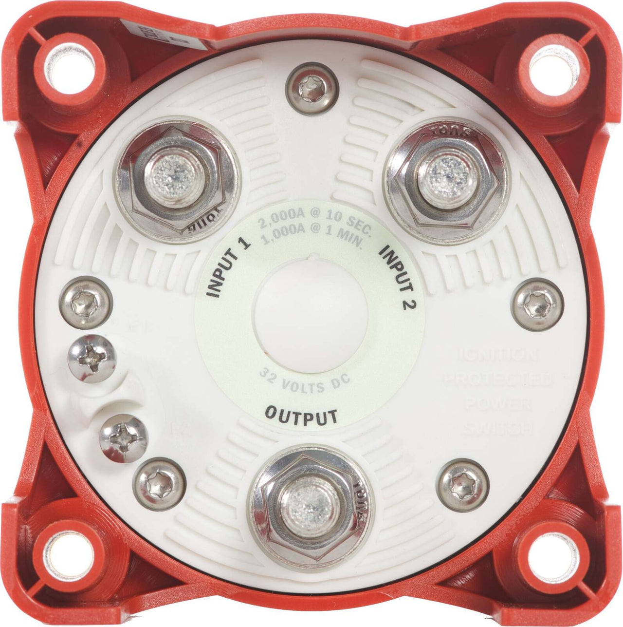 Rear view showing Input 1, Input 2, and Output studs with AFD screws