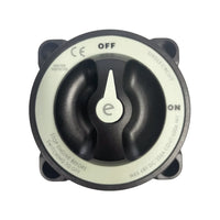 Top-down view of battery switch showing rotary knob and clear ON OFF position labels