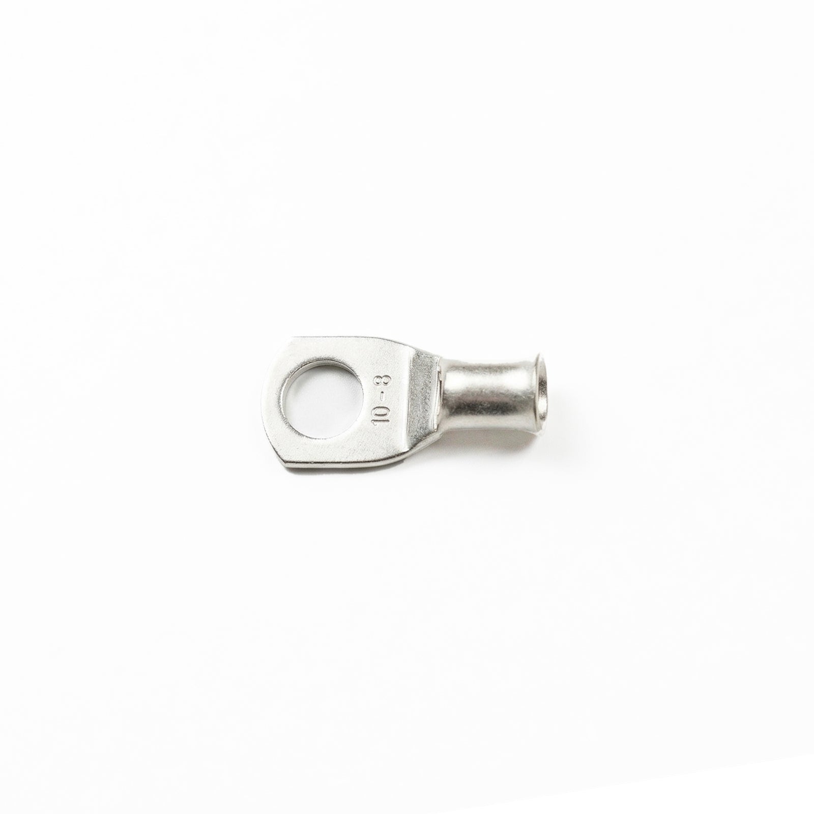 Close-up of the flared bellmouth barrel on a 10mm² copper cable lug