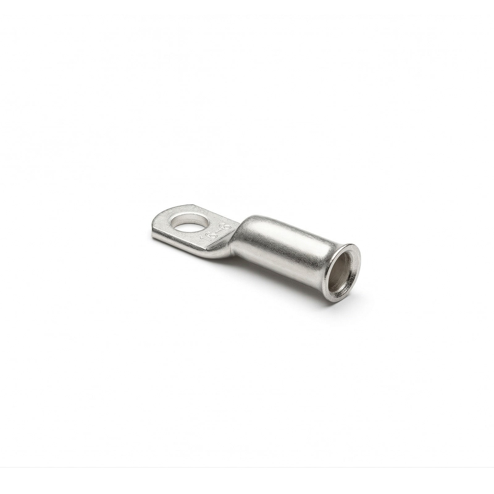 Close-up of the flared bellmouth barrel on a 16mm² copper cable lug