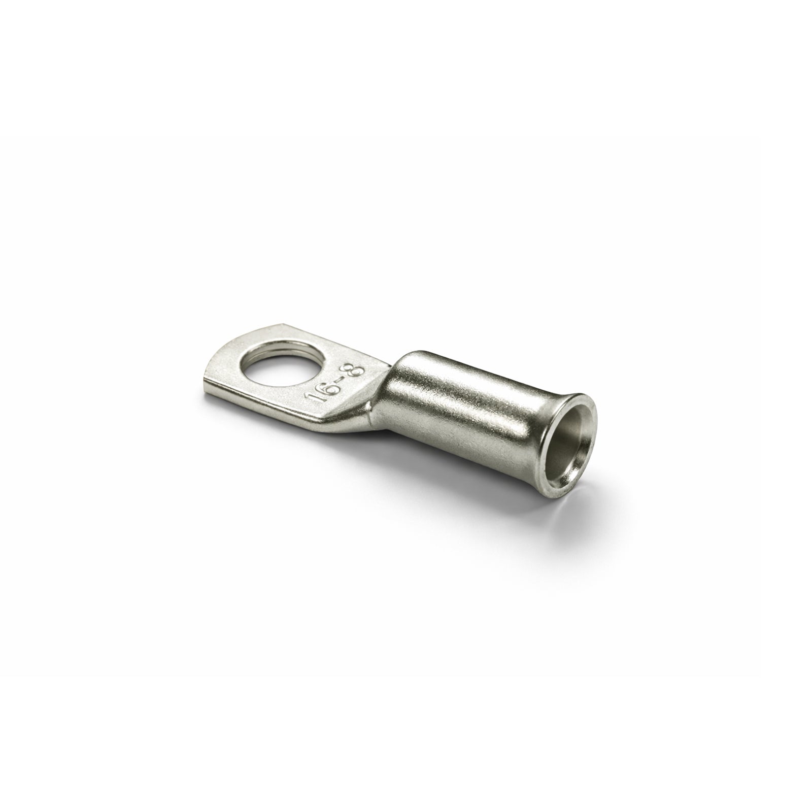 Close-up of the flared bellmouth barrel on a 16mm² copper cable lug