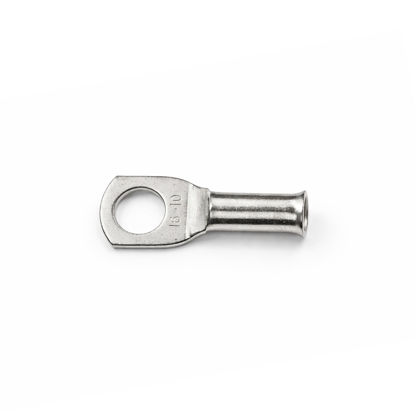 Close-up of the flared bellmouth barrel on a 16mm² copper cable lug