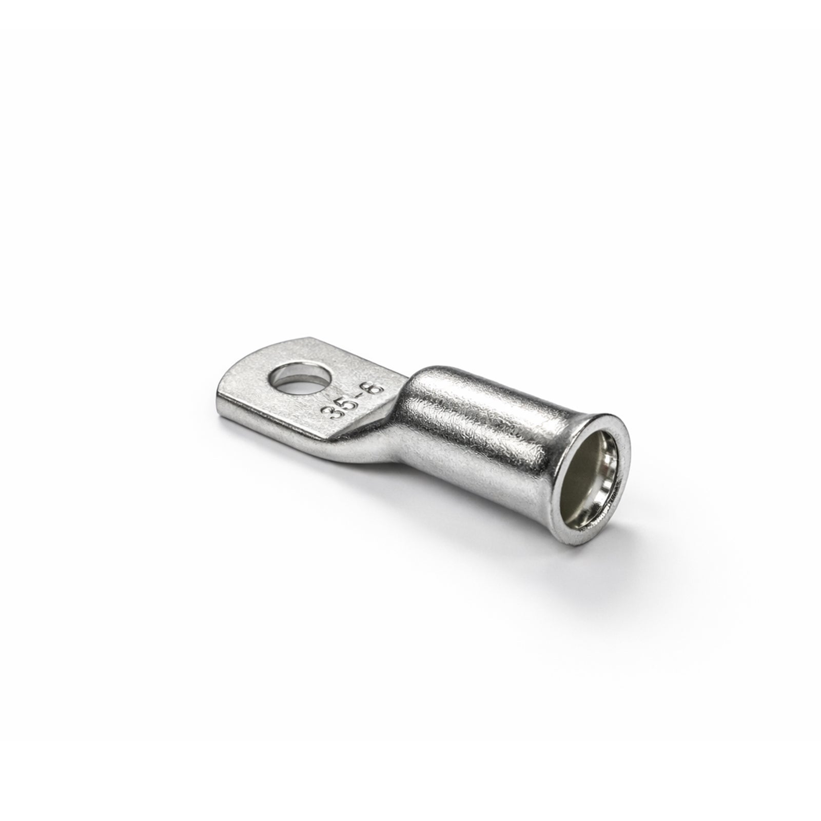 Close-up of the flared bellmouth barrel on a 35mm² copper cable lug