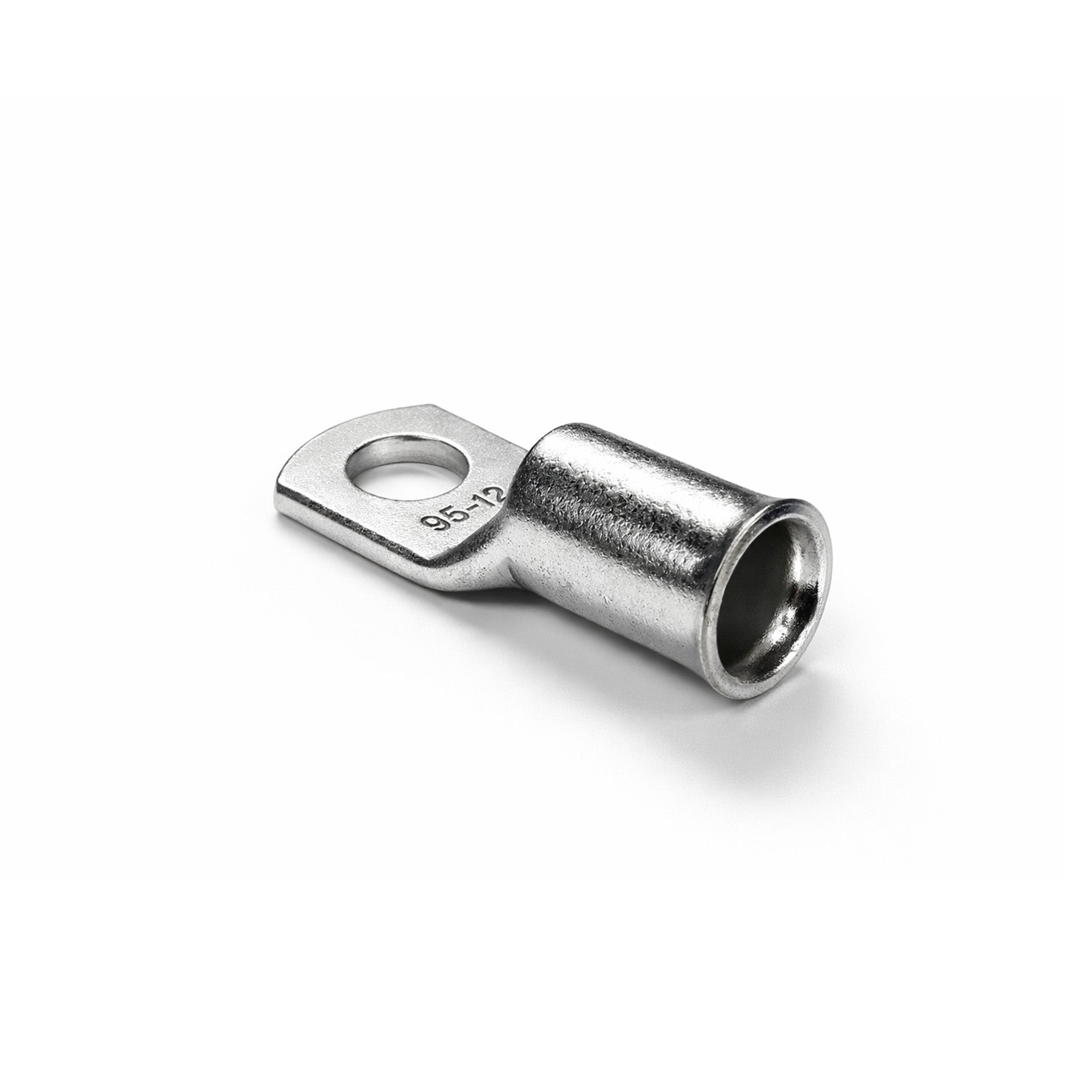 Close-up of the flared bellmouth barrel on a 95mm² copper cable lug