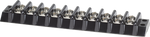 Black 10-circuit terminal block with nickel-plated brass screws and high-moulded barriers