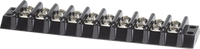 Black 10-circuit terminal block with nickel-plated brass screws and high-moulded barriers