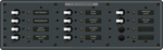 Blue Sea 12-position DC distribution panel with toggle switches, status LEDs and backlit circuit labels