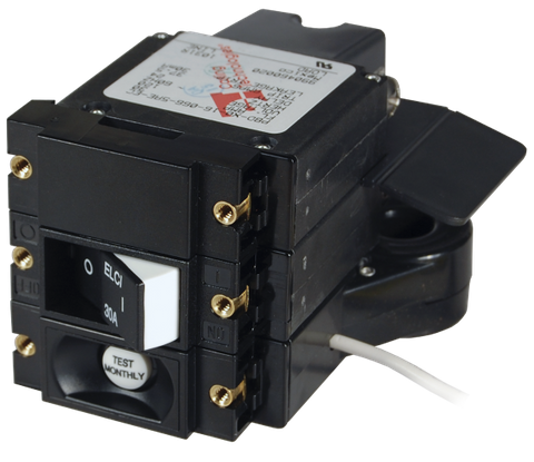 Blue Sea 120VAC 30A 2-pole ELCI circuit breaker with black housing and test button