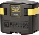 Blue Sea 12V 120A automatic timer disconnect solenoid relay with black housing and yellow latches