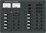 13-position DC electrical distribution panel with analog volt and ammeters and battery bank selector switch